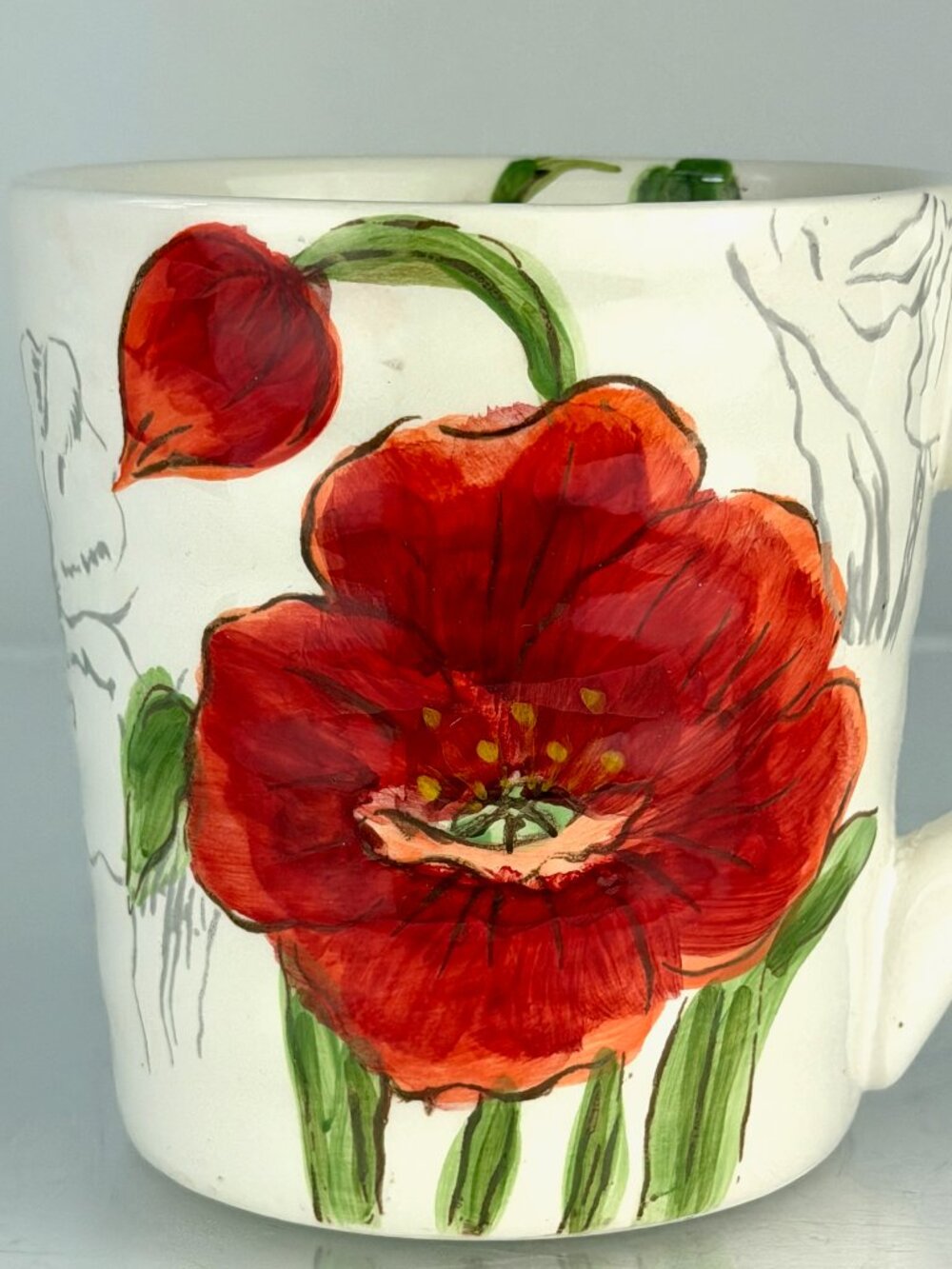 Maxcera Red Poppy Hand Painted Coffee Mug Large Floral Stoneware Tea Cup
